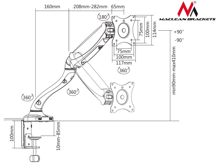 Supporto da Tavolo Monitor LED LCD 13"- 27" braccio doppio in alluminio di alta qualità
