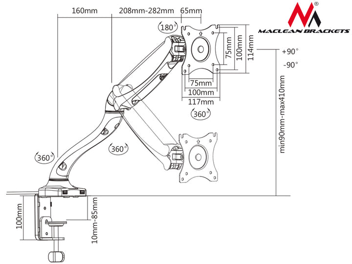 Supporto da Tavolo Monitor LED LCD 13"- 27" braccio doppio in alluminio di alta qualità