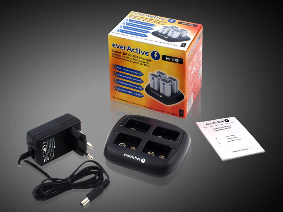 Caricabatterie Pile Ricaricabili Portatile 9 V EverActive NC-109
