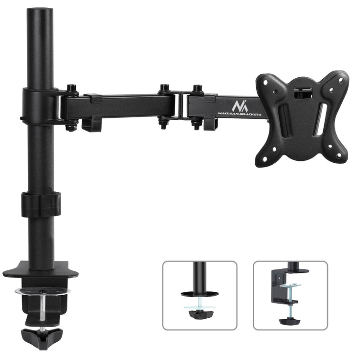 Supporto da scrivania per Monitor 13"-27" Nero fino 8kg vesa 75x75 e 100x100 MC-690
