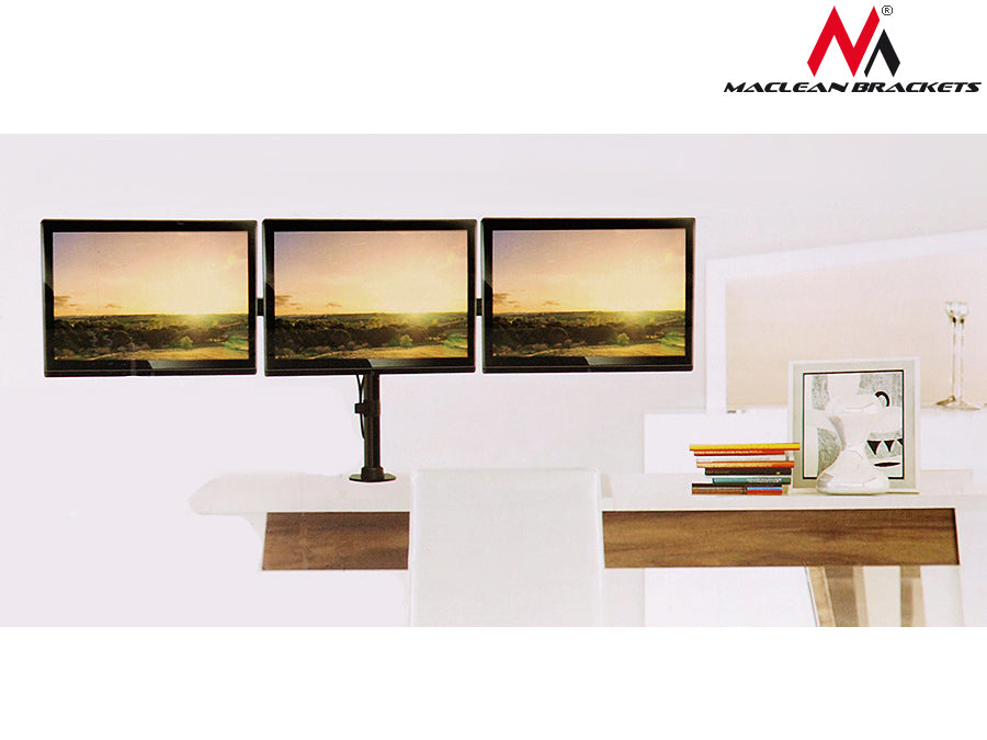 Supporto Da Tavolo Per Tre Monitor 13"-27" 8kg, Vesa 75x75 e 100x100 Maclean MC-691