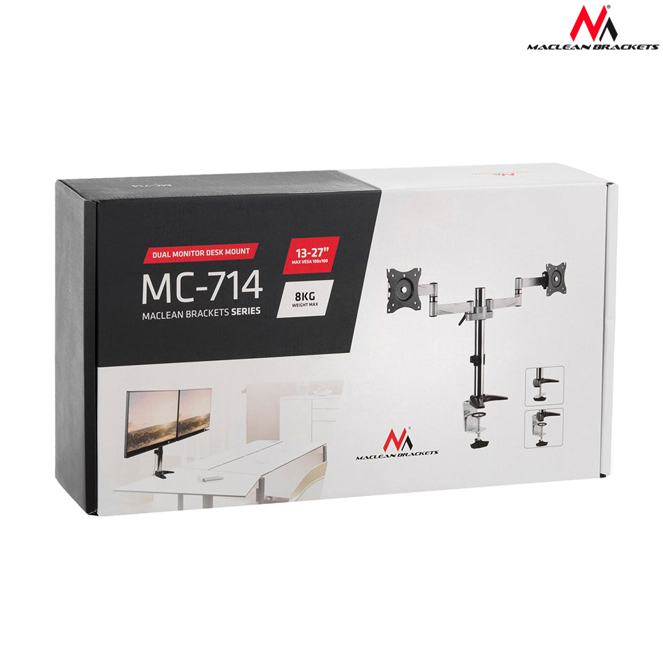 Supporto Staffa per Due Monitori 13"-27" 8 kg Maclean MC-714