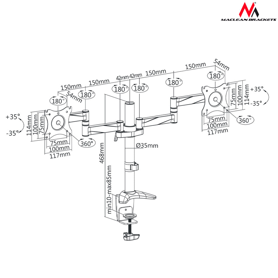 Supporto Staffa per Due Monitori 13"-27" 8 kg Maclean MC-714