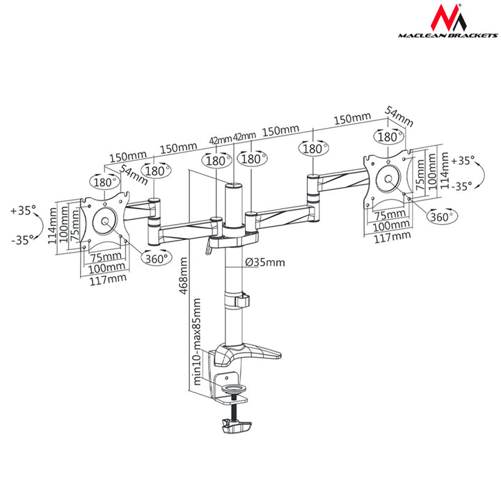 Supporto Staffa per Due Monitori 13"-27" 8 kg Maclean MC-714