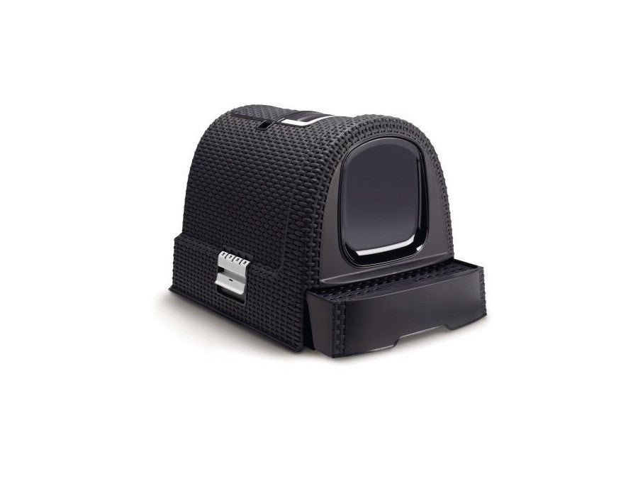 Lettiera Gatto Curver Litter Box Vimini Rattan Finto  Filtro al Carbone Paletta Igienica Grigio
