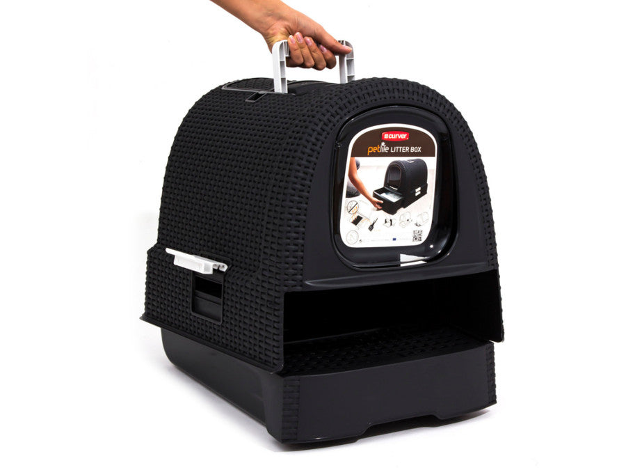 Lettiera Gatto Curver Litter Box Vimini Rattan Finto  Filtro al Carbone Paletta Igienica Grigio