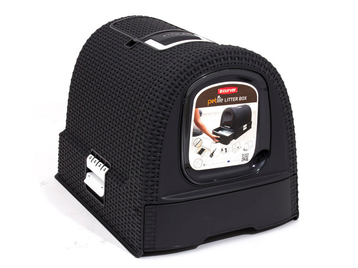 Lettiera Gatto Curver Litter Box Vimini Rattan Finto  Filtro al Carbone Paletta Igienica Grigio