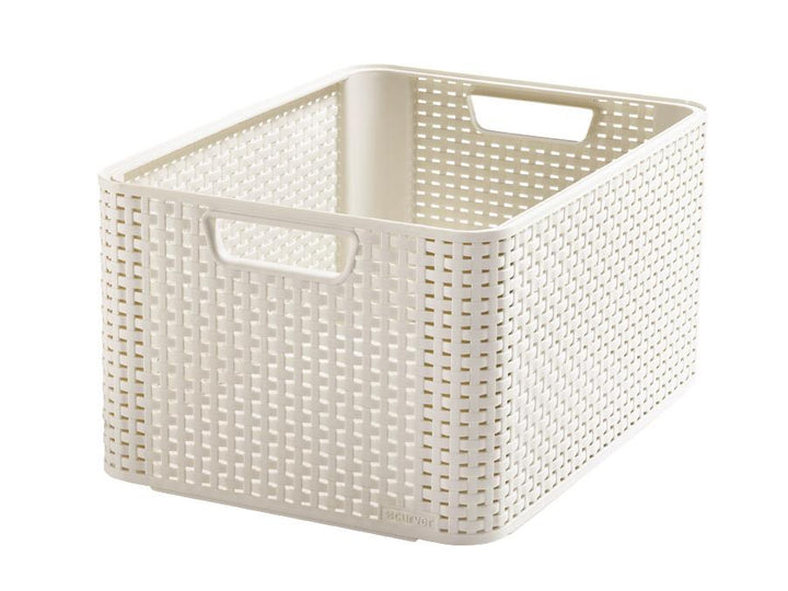 Cestino Curver, multiuso, con coperchio, crema, stile Rattan L