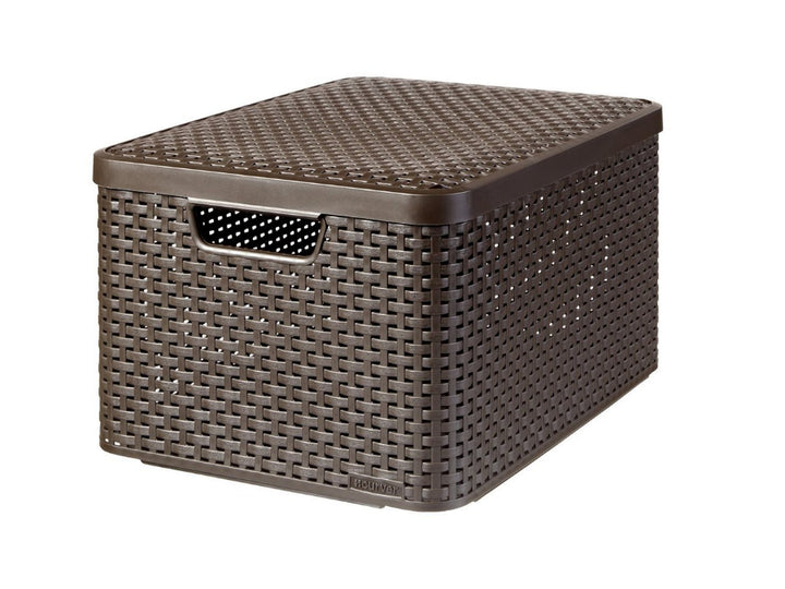 Cestino Curver, multiuso, con coperchio, marrone scuro, Rattan Style L