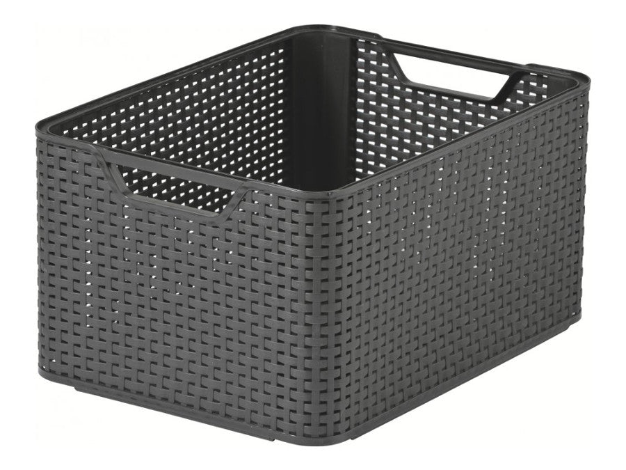 Cestino Curver, multiuso, con coperchio, grigio, Rattan Style L