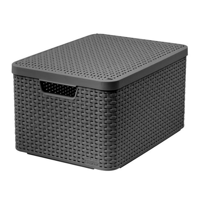 Cestino Curver, multiuso, con coperchio, grigio, Rattan Style L