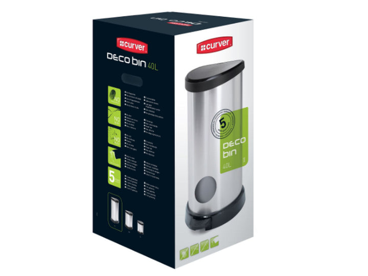 Bidone della spazzatura 40 litri con pedale argento Curver