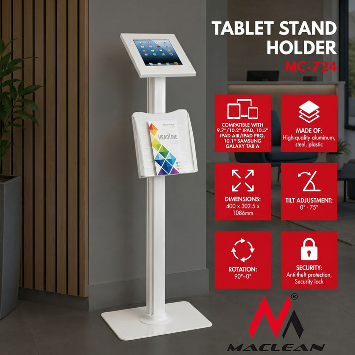 iPad2.3.4 IPAD air Lavolta-Supporto da Pavimento per Installare Tablet Stativo Stand Maclean MC-724