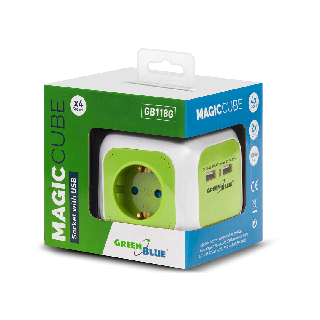 Presa Multipla con 2 porte USB con protezione per bambini 1,4 m Green Blue GB118G