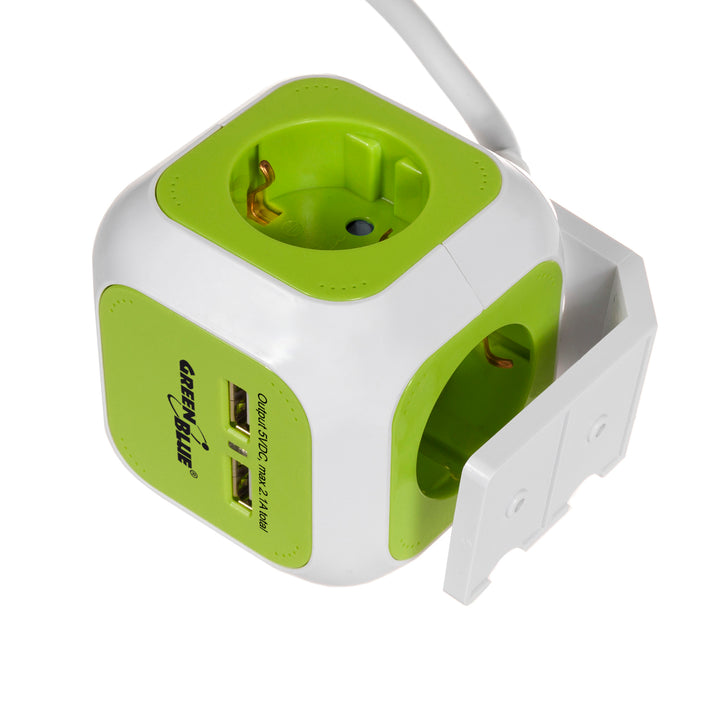 Presa Multipla con 2 porte USB con protezione per bambini 1,4 m Green Blue GB118G