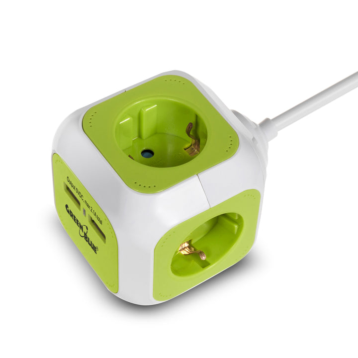 Presa Multipla con 2 porte USB con protezione per bambini 1,4 m Green Blue GB118G