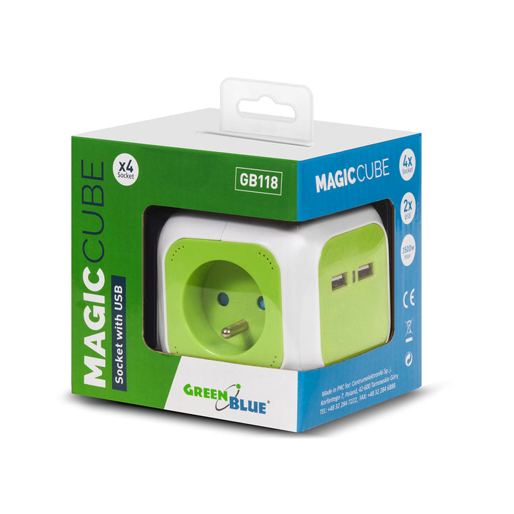 Presa di corrente quadrupla MagicCube, 2 ingressi USB 1.4m GreenBlue GB118