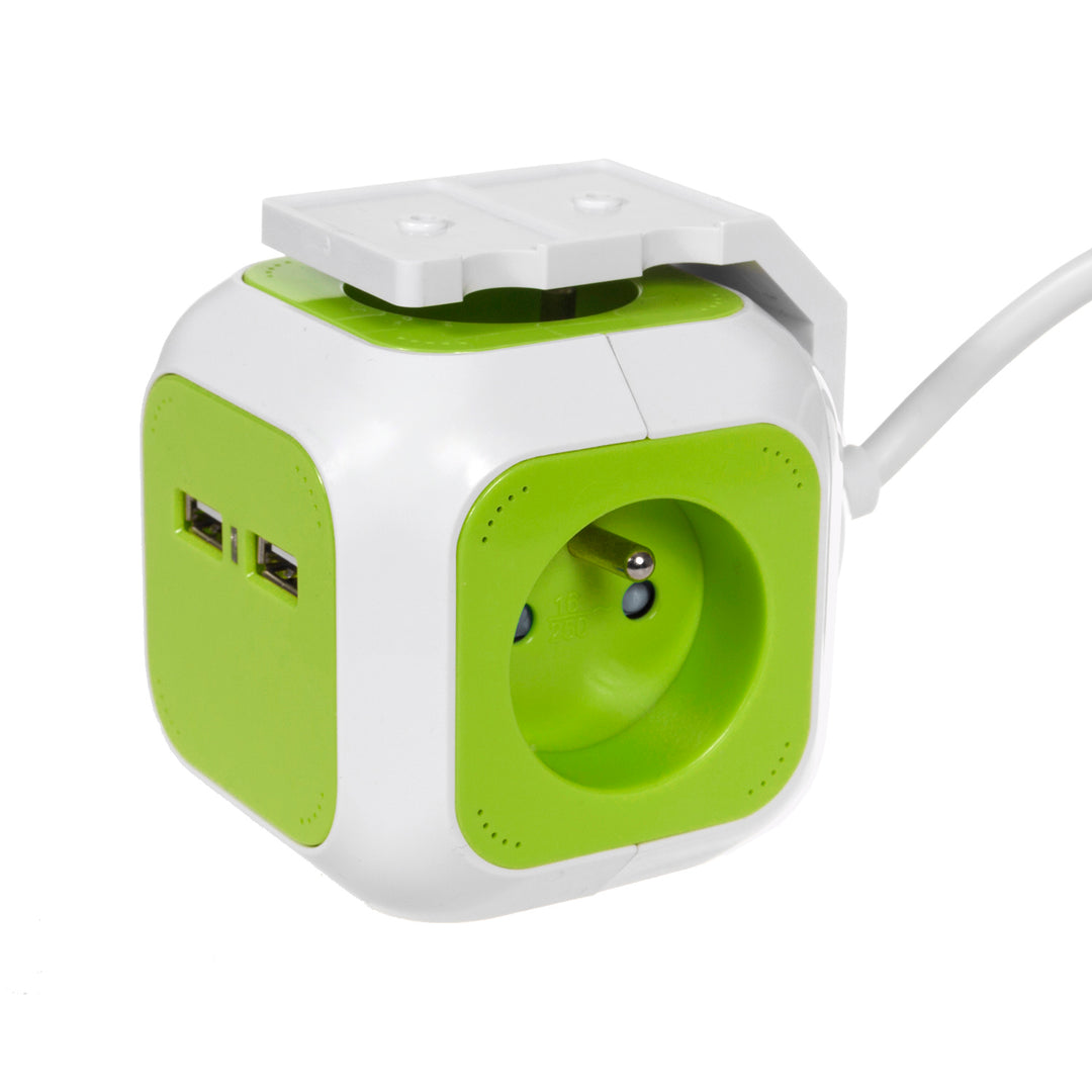 Presa di corrente quadrupla MagicCube, 2 ingressi USB 1.4m GreenBlue GB118