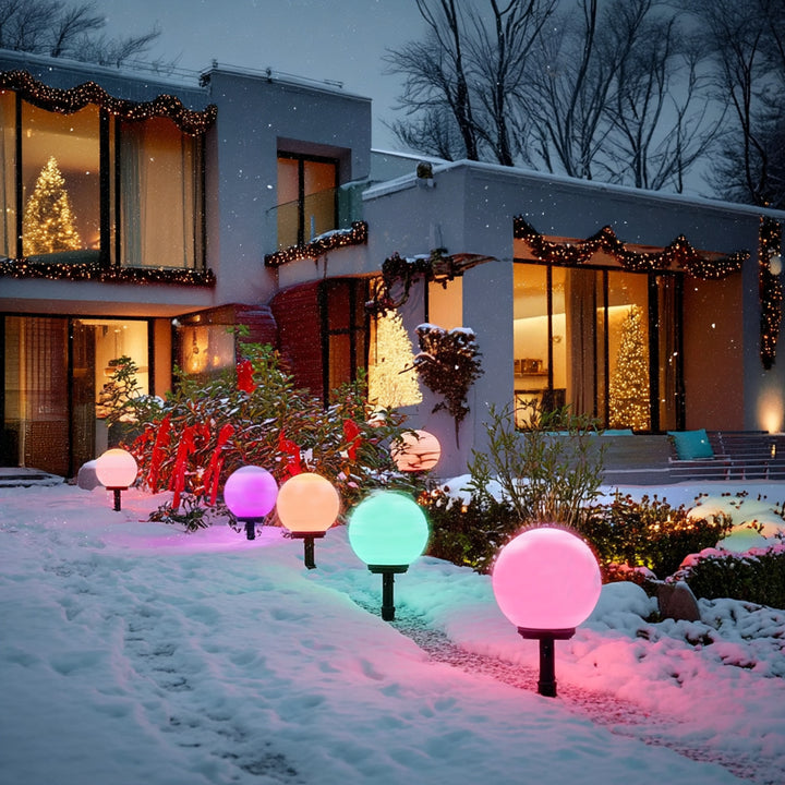 GreenBlue lampada solare da giardino a stelo, sfera, 15x15x48cm, LED colorati RGB, GB122