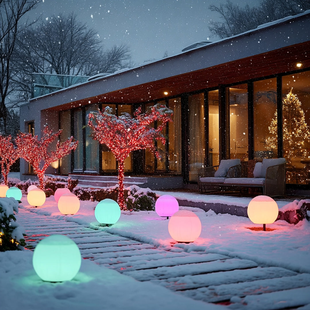 GreenBlue lampada solare da giardino a stelo, sfera, 15x15x48cm, LED colorati RGB, GB122