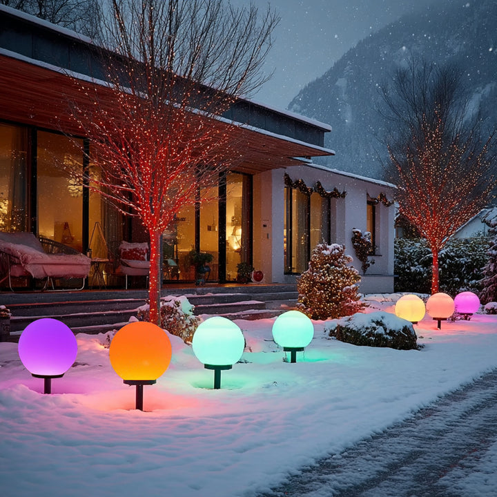 GreenBlue lampada solare da giardino a stelo, sfera, 15x15x48cm, LED colorati RGB, GB122