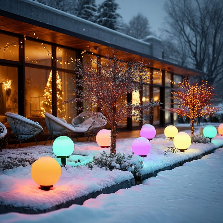 GreenBlue lampada solare da giardino a stelo, sfera, 15x15x48cm, LED colorati RGB, GB122