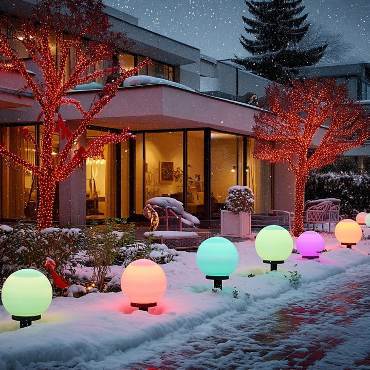 GreenBlue lampada solare da giardino a stelo, sfera, 15x15x48cm, LED colorati RGB, GB122