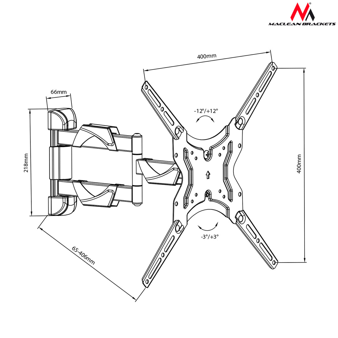 Maclean MC-743 Supporto per TV Monitor fino a 30 kg, 13"- 65", distanza da muro regolabile