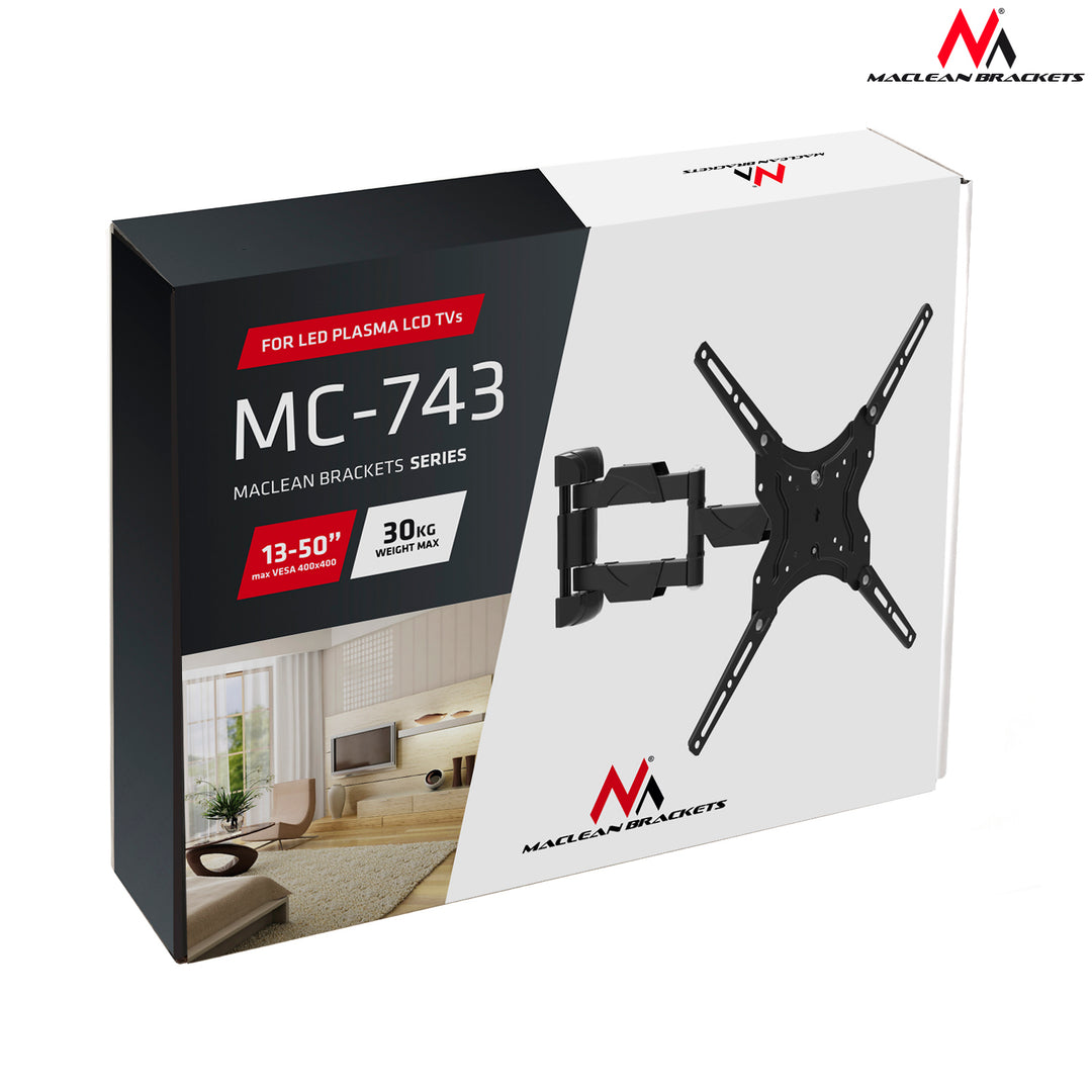 Maclean MC-743 Supporto per TV Monitor fino a 30 kg, 13"- 65", distanza da muro regolabile