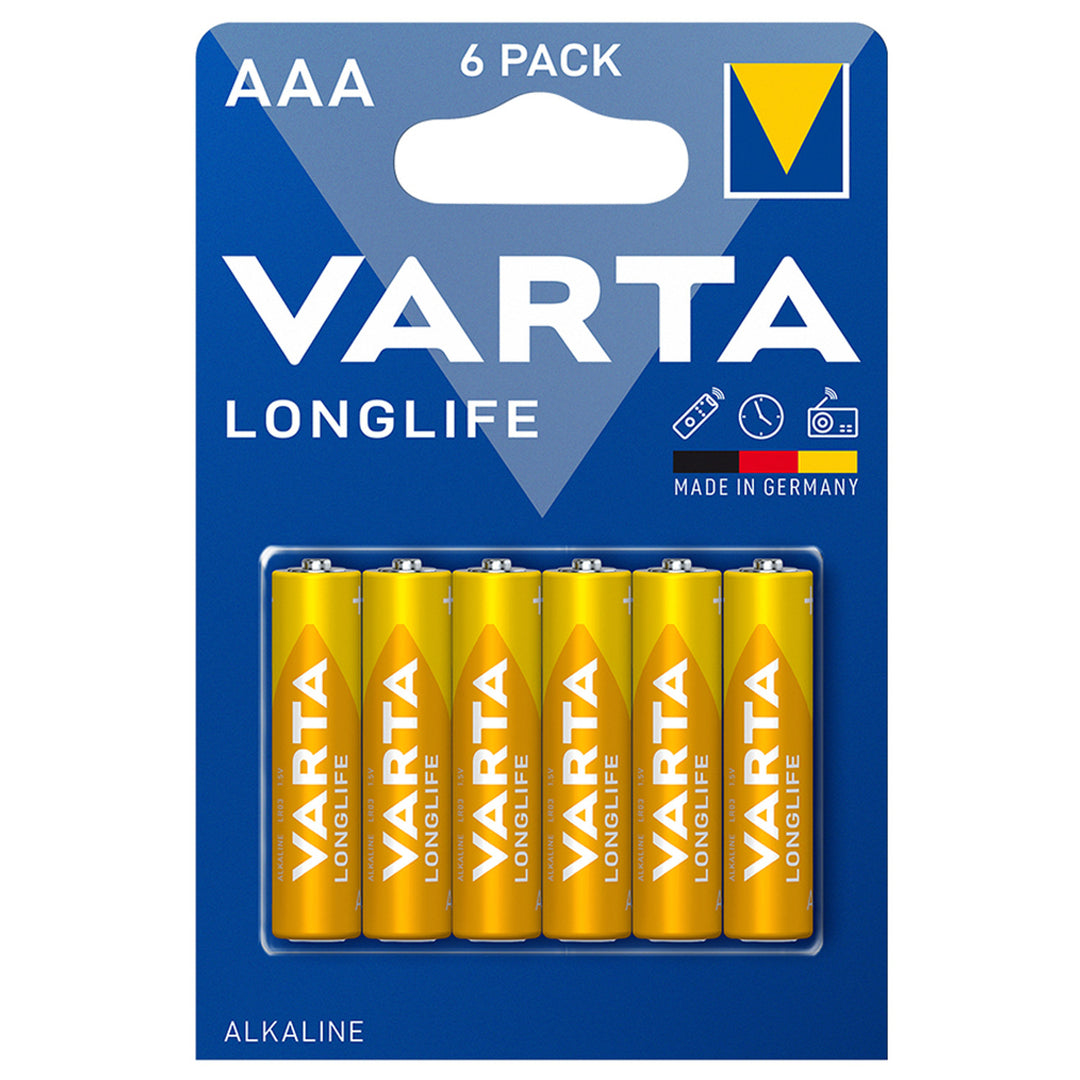 6 batterie R-03 LR03 AAA da 1,5 V alcaline Longlife Varta