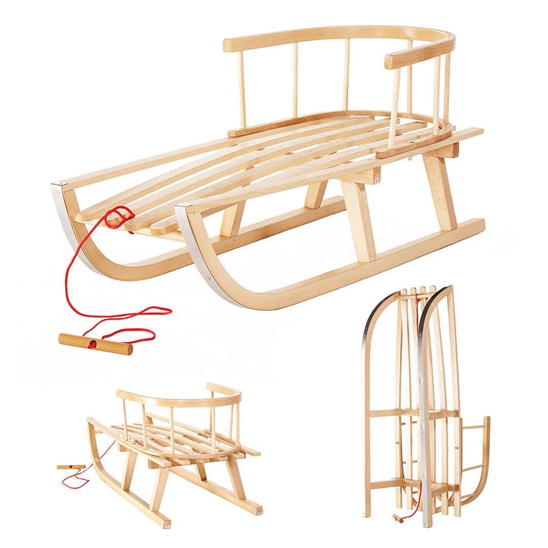 Slittino da neve di legno di faggio con schienale estraibile Greenblue