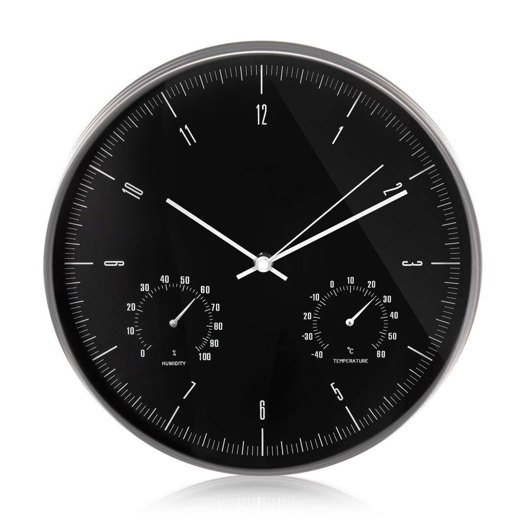 Orologio da parete 12'' 30cm in argento con termometro e igrometro CE60 S