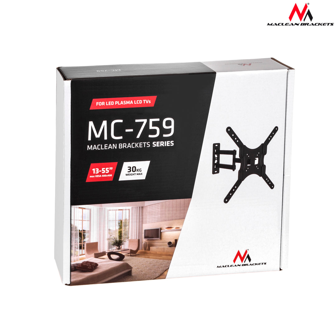 Maclean MC-759 Supporto universale per TV o monitor max Vesa 400x400, 13-60", 30 kg, nero, MC-759