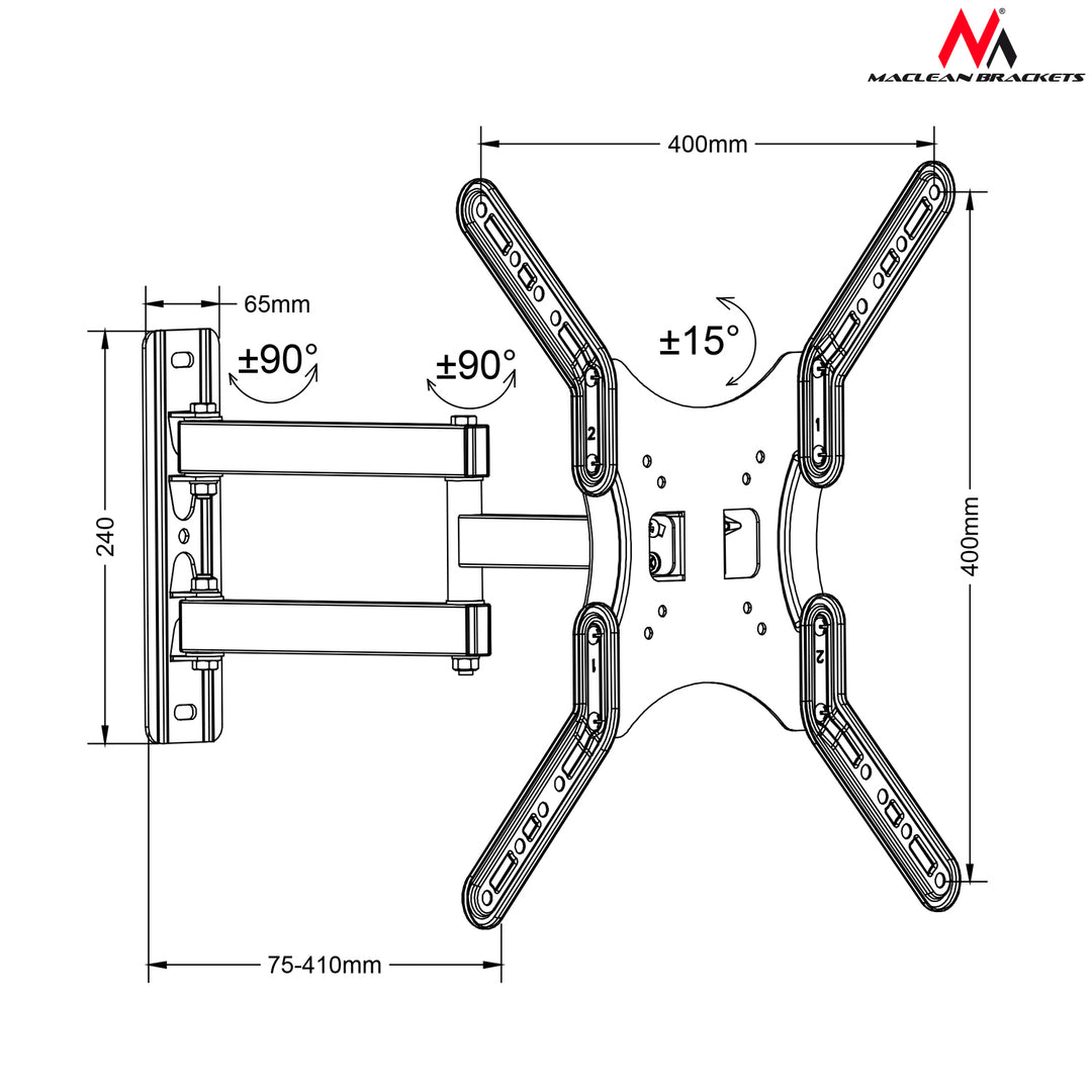 Maclean MC-759 Supporto universale per TV o monitor max Vesa 400x400, 13-60", 30 kg, nero, MC-759