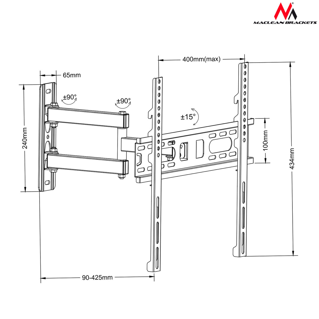 Supporto per televisore o monitor 26-60’’ peso massimo 30kg Maclean MC-761