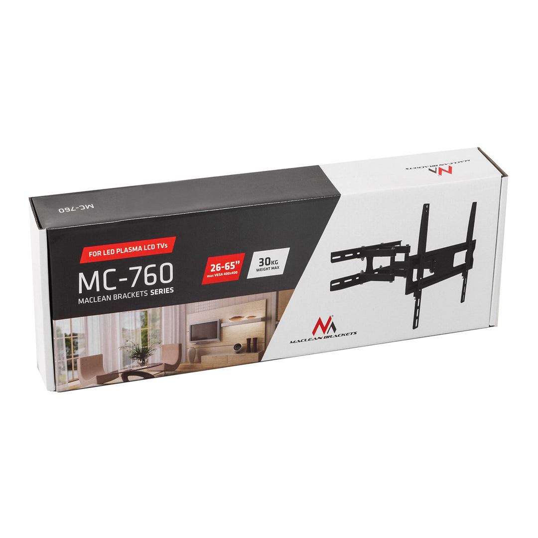 Supporto Maclean per TV o monitor, universale, max VESA 400x400, 26-65", 30kg, nero, MC-760