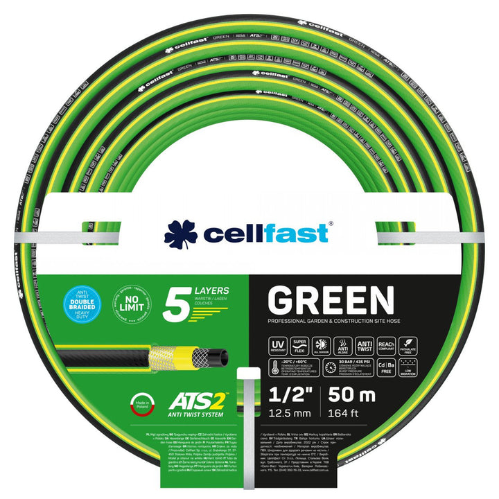 Tubo da giardino 1/2 "50m 5 strati ATS2 ™ Cellfast Green ATS2 treccia a doppia croce
