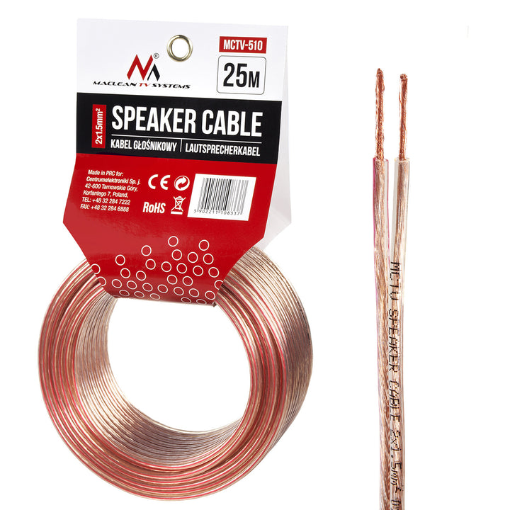 Cavo per altoparlanti 2*1,5mm2 / 48*0,20CCA 3,5*7,0mm Maclean MCTV-510