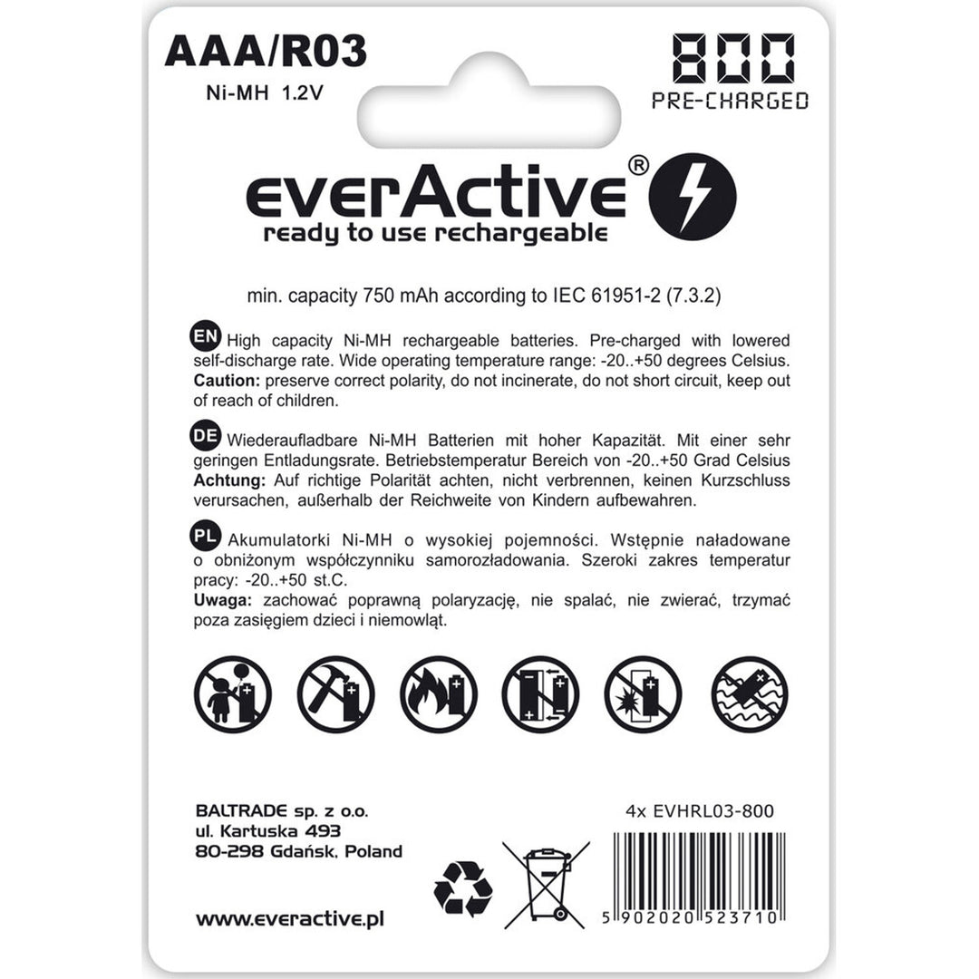 4x batterie sempre attive R03 / AAA 800mAh di alta qualità