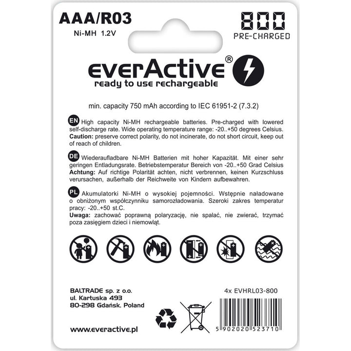 4x batterie sempre attive R03 / AAA 800mAh di alta qualità