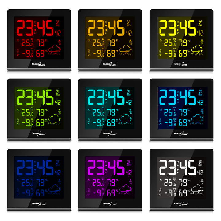 Stazione meteo wireless 9 colori GreenBlue GB151 DCF VA LCD