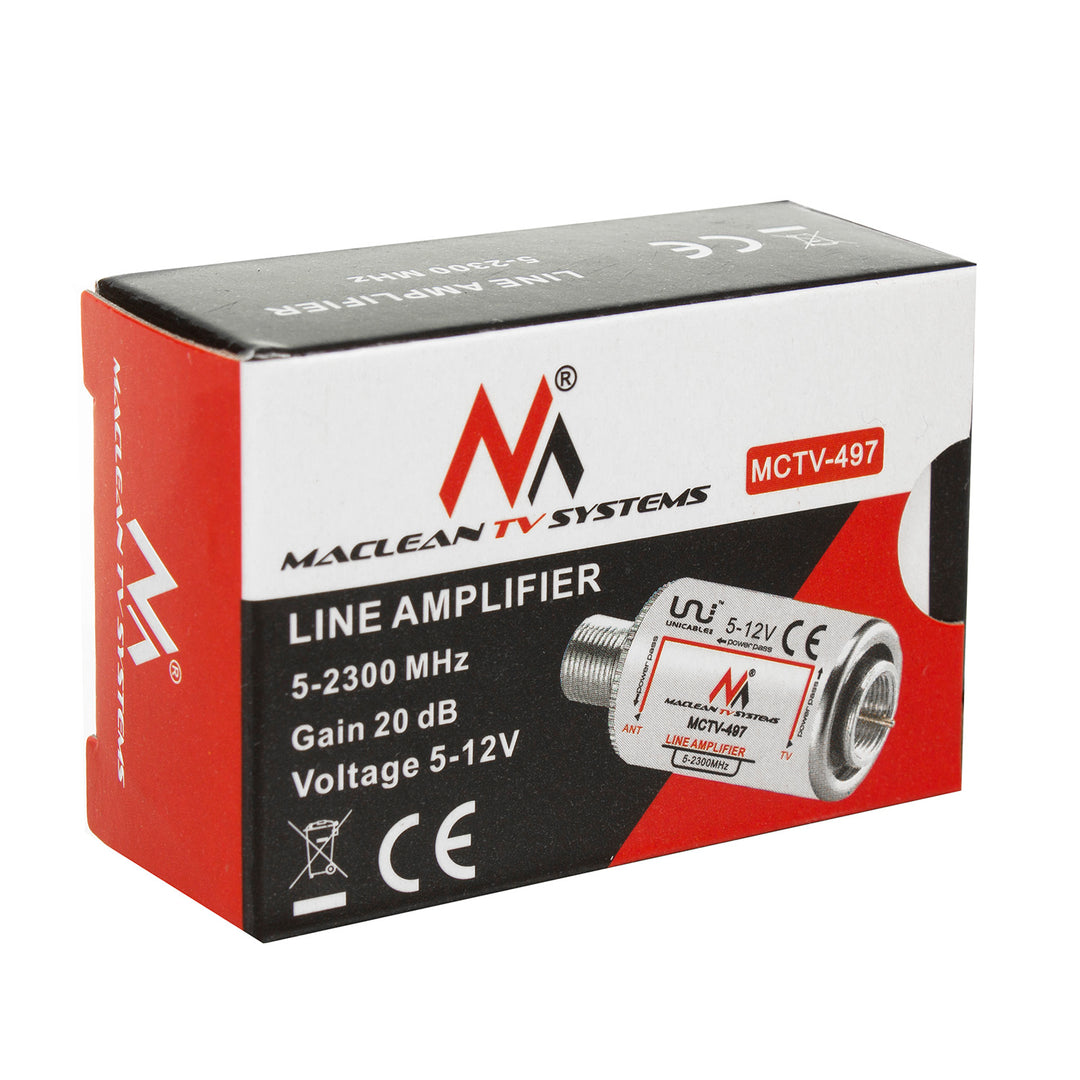 Amplificatore antenna DVB-T / T2 20dB Maclean MCTV-497 5-12V banda larga 5-2300 MHz