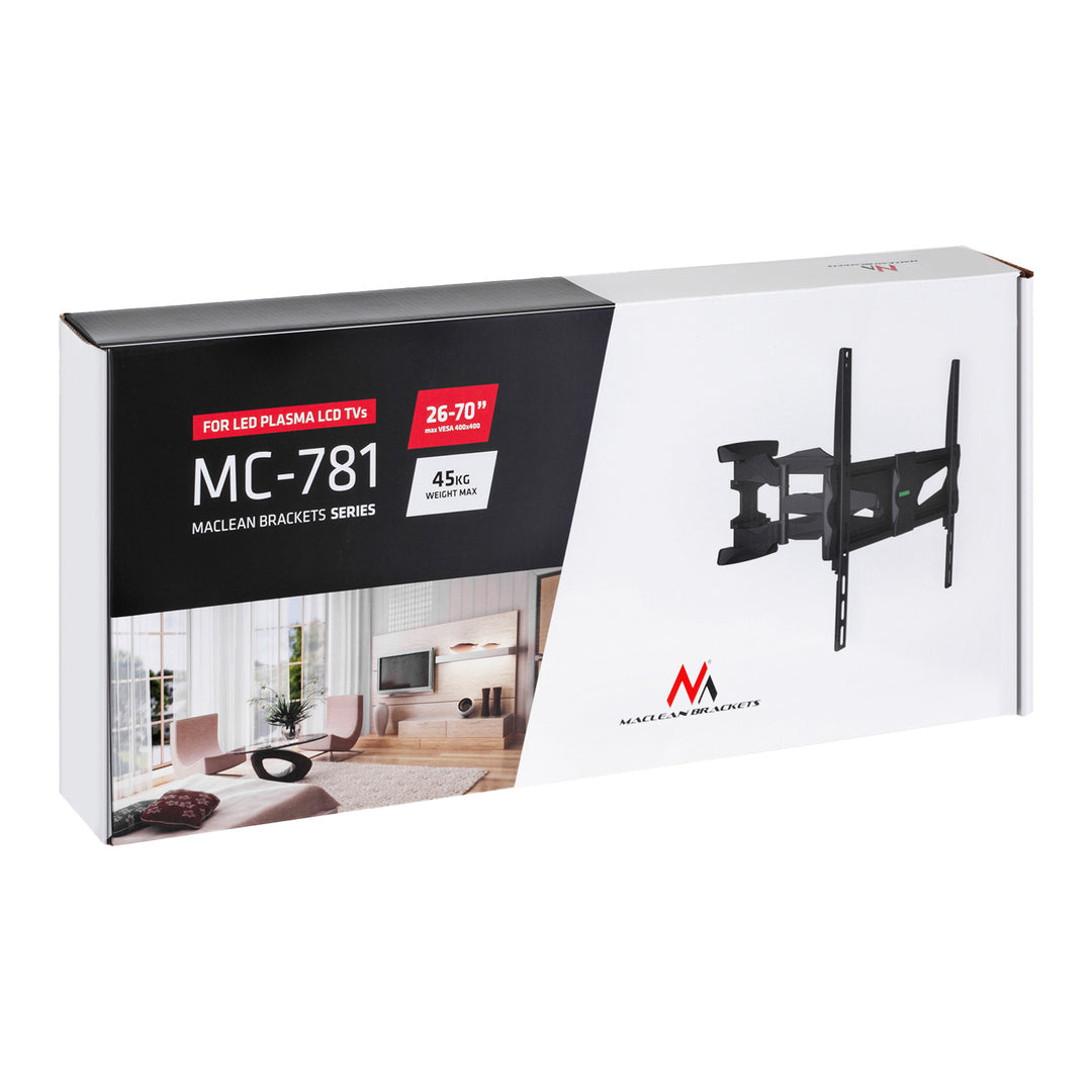 Supporto TV Maclean, max VESA 400x400, 26-70", fino a 45 kg, nero, MC-781