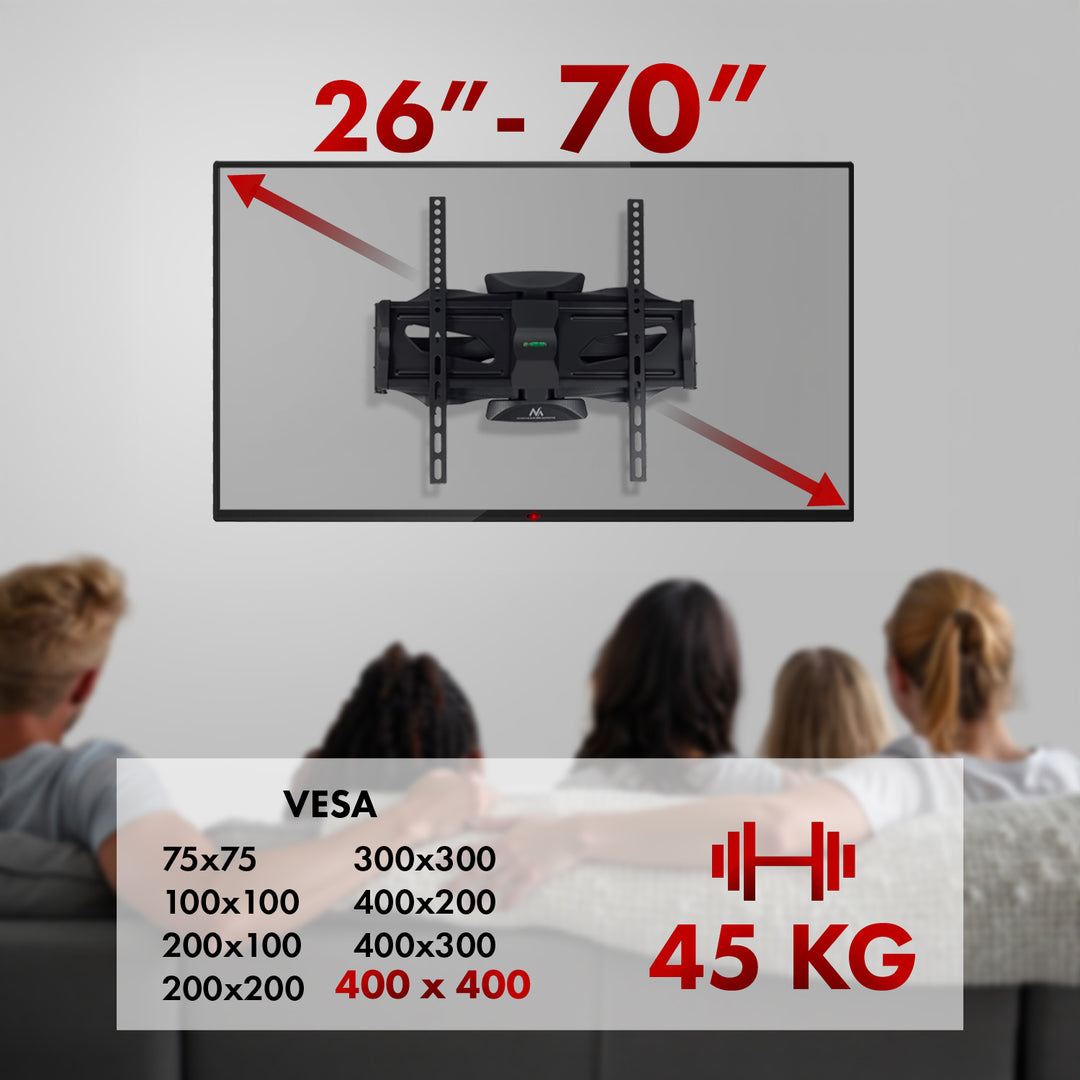 Supporto TV Maclean, max VESA 400x400, 26-70", fino a 45 kg, nero, MC-781