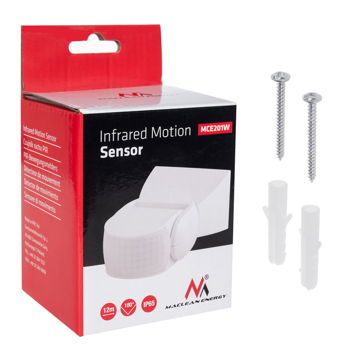 Rilevatore di movimento PIR Maclean, infrarossi, IP65, bianco, portata 12 m, MCE201W