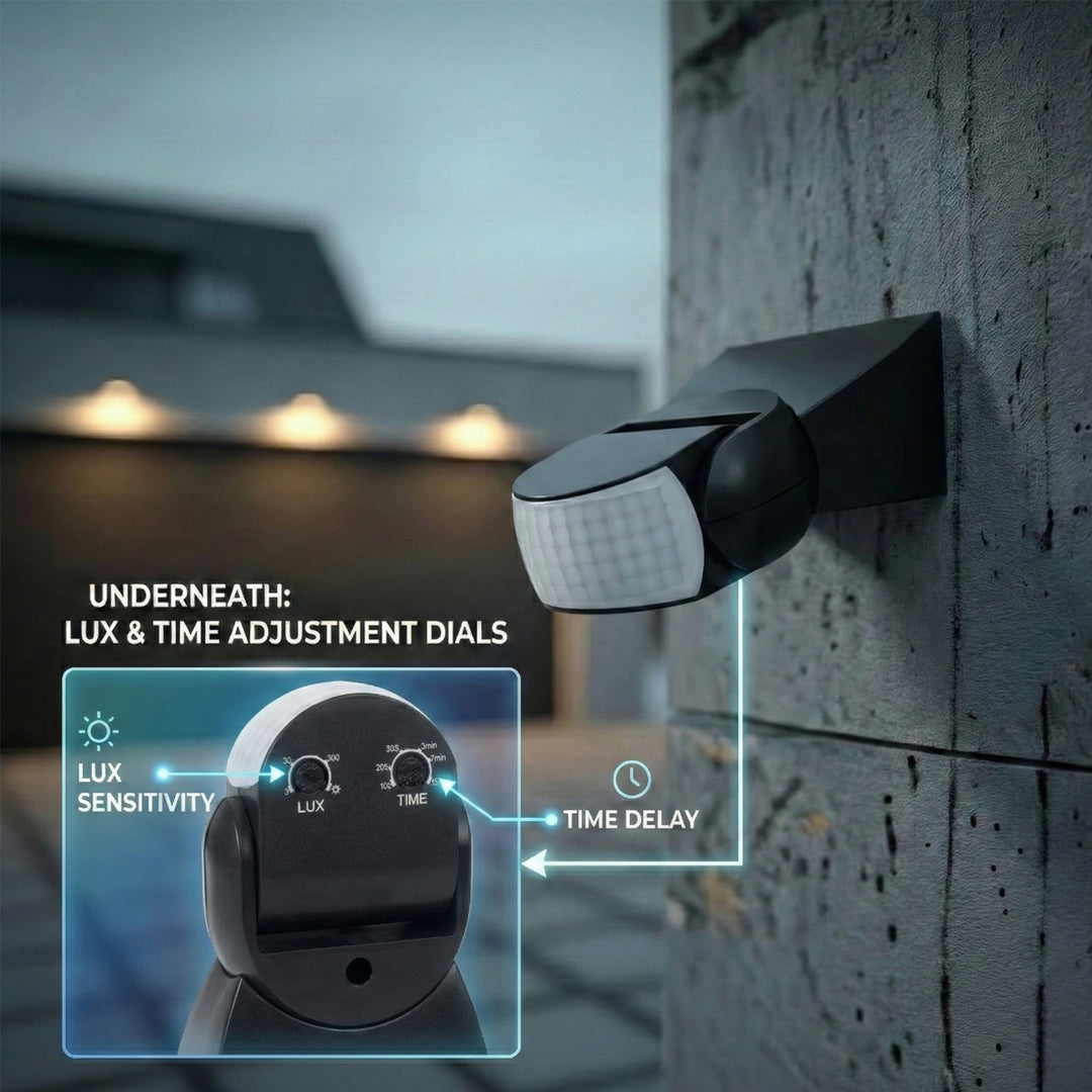 Rilevatore di movimento a infrarossi PIR moderno Maclean Energy MCE201B gamma 12m nero IP65