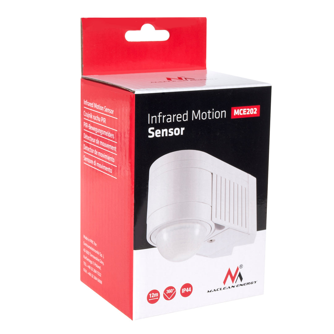 Sensore di movimento a infrarossi pir moderno Maclean Energy MCE202 gamma 12m 360 °