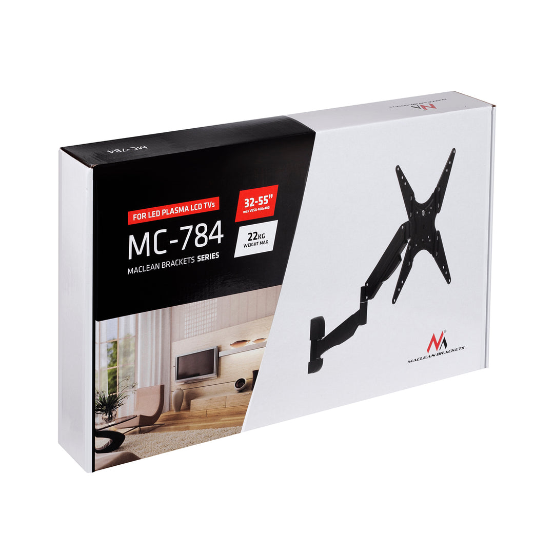 Staffa per TV o monitor nero Molla a gas MC-784 Maclean 32 "-55" 22kg