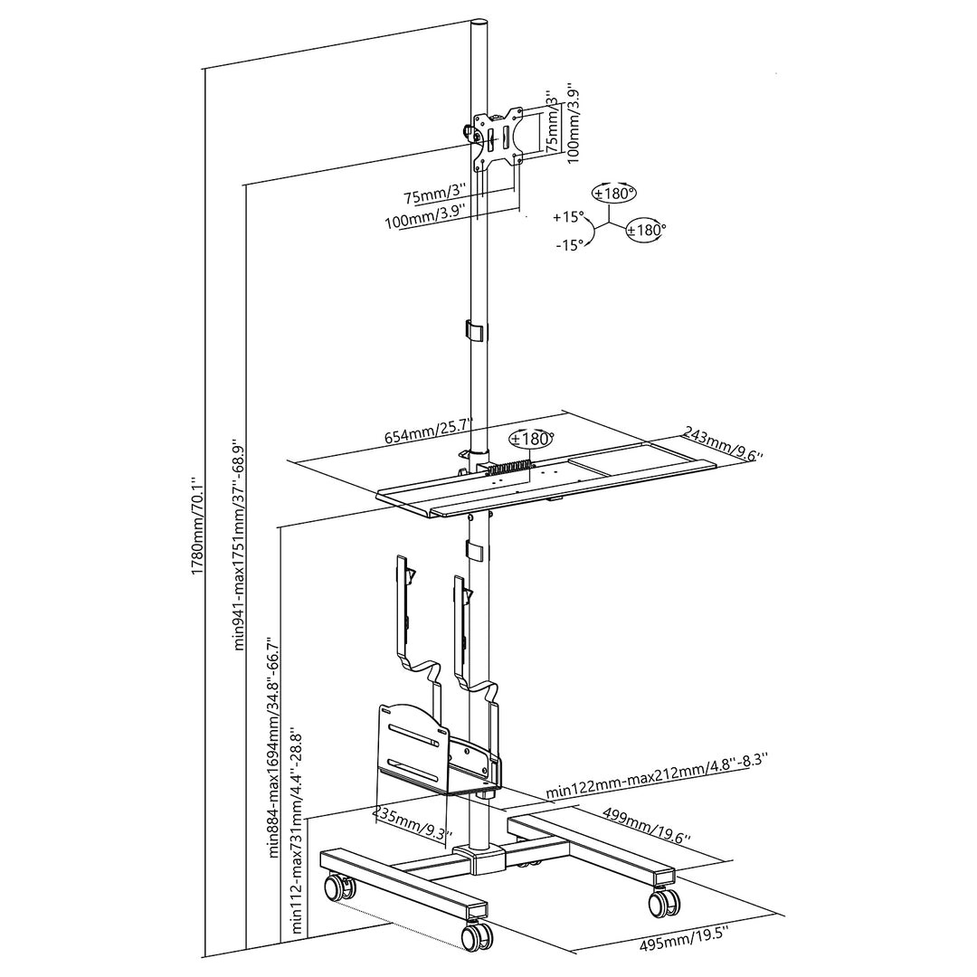 Scrivania Supporto per Monitor/Pc Mobile Regolabile Maclean Brackets MC-793