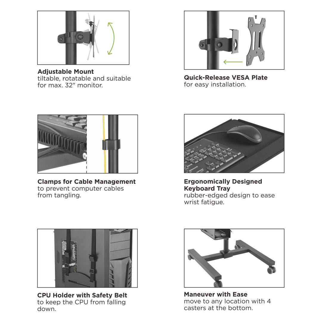 Scrivania Supporto per Monitor/Pc Mobile Regolabile Maclean Brackets MC-793